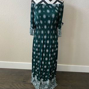 Ace Fashion || green patterned off shoulder maxi